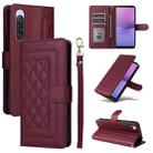 For Sony Xperia 10 V Diamond Lattice Leather Flip Phone Case(Wine Red) - 1