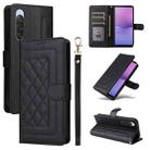 For Sony Xperia 10 V Diamond Lattice Leather Flip Phone Case(Black) - 1