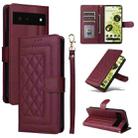 For Google Pixel 6 Diamond Lattice Leather Flip Phone Case(Wine Red) - 1