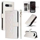 For Google Pixel 7a Diamond Lattice Leather Flip Phone Case(White) - 1