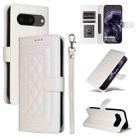 For Google Pixel 8 Diamond Lattice Leather Flip Phone Case(White) - 1