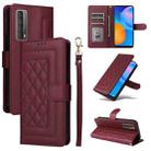 For Huawei P Smart 2021 Diamond Lattice Leather Flip Phone Case(Wine Red) - 1