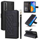 For Huawei P Smart 2021 Diamond Lattice Leather Flip Phone Case(Black) - 1