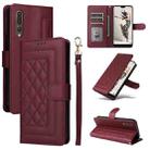 For Huawei P20 Pro Diamond Lattice Leather Flip Phone Case(Wine Red) - 1