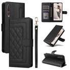 For Huawei P20 Pro Diamond Lattice Leather Flip Phone Case(Black) - 1
