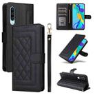 For Huawei P30 Diamond Lattice Leather Flip Phone Case(Black) - 1