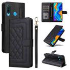 For Huawei P30 Lite Diamond Lattice Leather Flip Phone Case(Black) - 1