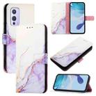 For OnePlus 9 PT003 Marble Pattern Flip Leather Phone Case(White Purple) - 1