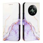 For Realme 12 5G Global PT003 Marble Pattern Flip Leather Phone Case(White Purple) - 1