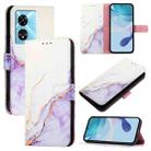 For Realme Narzo 50 5G / Realme V23 PT003 Marble Pattern Flip Leather Phone Case(White Purple) - 1