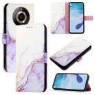 For Realme 11 4G Global PT003 Marble Pattern Flip Leather Phone Case(White Purple) - 1