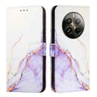 For Realme 12 Pro / 12 Pro+ 5G Global PT003 Marble Pattern Flip Leather Phone Case(White Purple) - 2