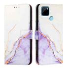 For Realme C21Y PT003 Marble Pattern Flip Leather Phone Case(White Purple) - 2