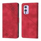 For OnePlus 9 Skin-feel Embossed Leather Phone Case(Red) - 2