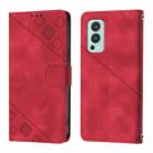 For OnePlus Nord 2 5G Skin-feel Embossed Leather Phone Case(Red) - 2