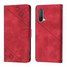 For OnePlus Nord CE 5G Skin-feel Embossed Leather Phone Case(Red) - 2
