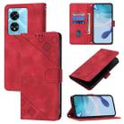 For OnePlus Nord N300 Skin-feel Embossed Leather Phone Case(Red) - 1