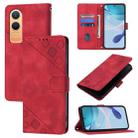 For OnePlus Nord CE4 Lite 5G Skin-feel Embossed Leather Phone Case(Red) - 1