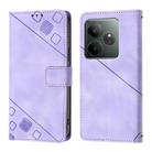 For Realme GT 6 5G Global Skin-feel Embossed Leather Phone Case(Light Purple) - 3