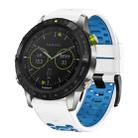 For Garmin Fenix 7X 26mm Three Rows Hole Two Color Silicone Watch Band(White Blue) - 1