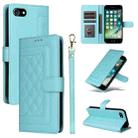 For iPhone SE 2022 / SE 2020 Diamond Lattice Leather Flip Phone Case(Mint Green) - 1