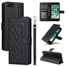 For iPhone 8 Plus / 7 Plus Diamond Lattice Leather Flip Phone Case(Black) - 1