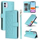 For iPhone 11 Diamond Lattice Leather Flip Phone Case(Mint Green) - 1
