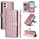 For iPhone 11 Diamond Lattice Leather Flip Phone Case(Rose Gold) - 1