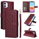 For iPhone 11 Diamond Lattice Leather Flip Phone Case(Wine Red) - 1