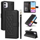 For iPhone 11 Diamond Lattice Leather Flip Phone Case(Black) - 1