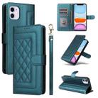 For iPhone 11 Diamond Lattice Leather Flip Phone Case(Green) - 1