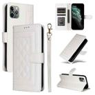 For iPhone 11 Pro Diamond Lattice Leather Flip Phone Case(White) - 1