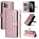 For iPhone 11 Pro Diamond Lattice Leather Flip Phone Case(Rose Gold) - 1
