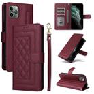 For iPhone 11 Pro Diamond Lattice Leather Flip Phone Case(Wine Red) - 1