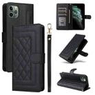 For iPhone 11 Pro Diamond Lattice Leather Flip Phone Case(Black) - 1