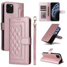 For iPhone 11 Pro Max Diamond Lattice Leather Flip Phone Case(Rose Gold) - 1