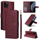 For iPhone 11 Pro Max Diamond Lattice Leather Flip Phone Case(Wine Red) - 1