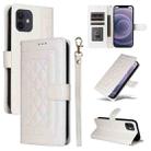 For iPhone 12 / 12 Pro Diamond Lattice Leather Flip Phone Case(White) - 1