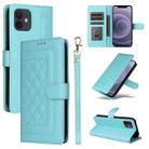 For iPhone 12 / 12 Pro Diamond Lattice Leather Flip Phone Case(Mint Green) - 1