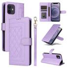 For iPhone 12 / 12 Pro Diamond Lattice Leather Flip Phone Case(Light Purple) - 1