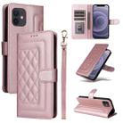 For iPhone 12 / 12 Pro Diamond Lattice Leather Flip Phone Case(Rose Gold) - 1