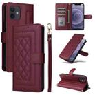 For iPhone 12 / 12 Pro Diamond Lattice Leather Flip Phone Case(Wine Red) - 1