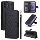 For iPhone 12 / 12 Pro Diamond Lattice Leather Flip Phone Case(Black) - 1