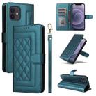 For iPhone 12 / 12 Pro Diamond Lattice Leather Flip Phone Case(Green) - 1