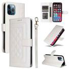 For iPhone 12 Pro Max Diamond Lattice Leather Flip Phone Case(White) - 1