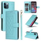 For iPhone 12 Pro Max Diamond Lattice Leather Flip Phone Case(Mint Green) - 1