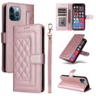 For iPhone 12 Pro Max Diamond Lattice Leather Flip Phone Case(Rose Gold) - 1