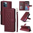 For iPhone 12 Pro Max Diamond Lattice Leather Flip Phone Case(Wine Red) - 1
