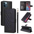 For iPhone 12 Pro Max Diamond Lattice Leather Flip Phone Case(Black) - 1