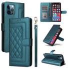 For iPhone 12 Pro Max Diamond Lattice Leather Flip Phone Case(Green) - 1